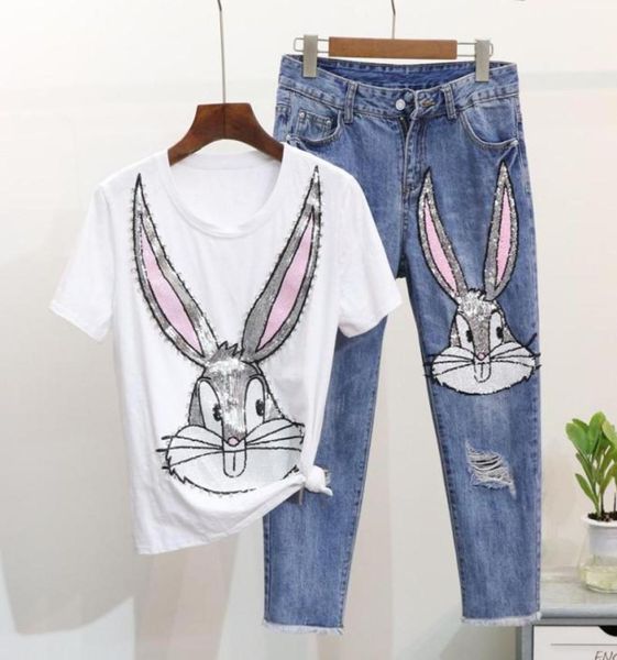 short sleeve tshirt hole denim pants fashion women set diamond sequins cartoon 2pcs feminine jeans suits9613489, White
short sleeve tshirt hole denim pants fashion women set diamond sequins cartoon 2pcs feminine jeans suits9613489, White