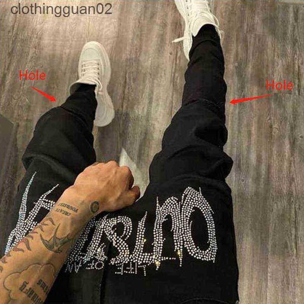 new men's black jeans jogging retro high waist rhinestones skinny design hole drilling stretch small feet washed denim pants, Blue
new men's black jeans jogging retro high waist rhinestones skinny design hole drilling stretch small feet washed denim pants, Blue