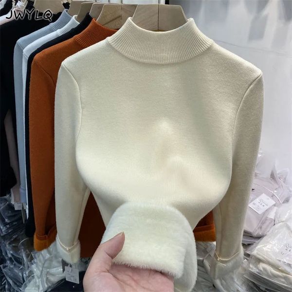 women's sweaters korean turtleneck slim thicken knitted pullovers woman 2023 winter plus velvet sweater casual fleece lined warm knitwe, White;black
women's sweaters korean turtleneck slim thicken knitted pullovers woman 2023 winter plus velvet sweater casual fleece lined warm knitwe, White;black