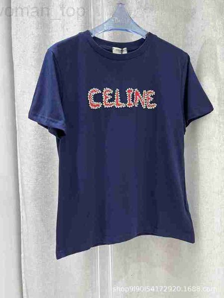 women's t-shirt designer ce family 23 early spring new handmade beaded letter decoration contrast design round neck short sleeve t-shir, White
women's t-shirt designer ce family 23 early spring new handmade beaded letter decoration contrast design round neck short sleeve t-shir, White