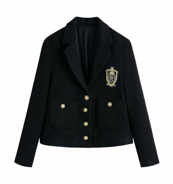 women cropped textured blazer embroidered patch singlebreasted long sleeves fashion casual woman suit short 2104205426813, White;black
women cropped textured blazer embroidered patch singlebreasted long sleeves fashion casual woman suit short 2104205426813, White;black