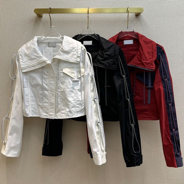 8.5 fashion stand collar drawstring design zipper short women's jackets, Black;brown
8.5 fashion stand collar drawstring design zipper short women's jackets, Black;brown