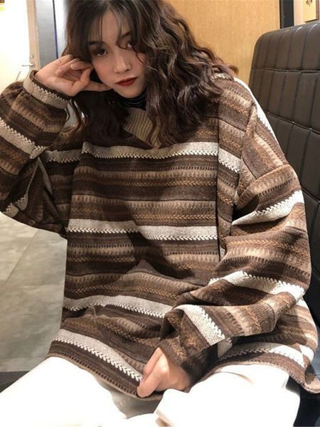 women's sweaters v neck knitted sweater winter stripe pullover retro ladies jumper harajuku oversized loose jersey mujer 230804, White;black
women's sweaters v neck knitted sweater winter stripe pullover retro ladies jumper harajuku oversized loose jersey mujer 230804, White;black