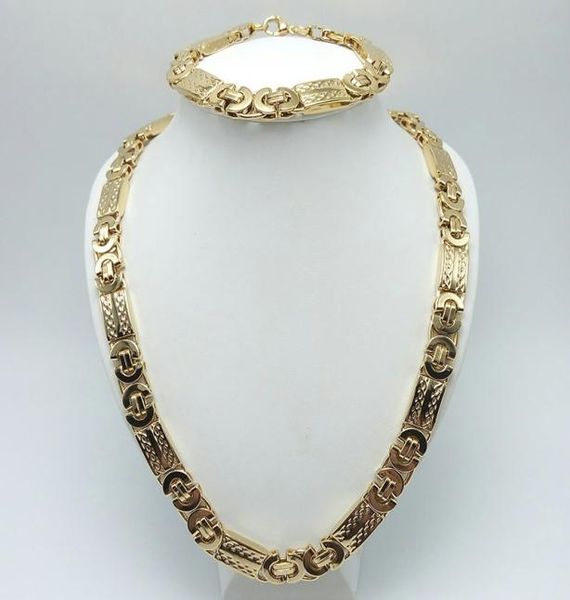 11mm width fashion silver stainless steel necklace and bracelet customized 18k gold plated flat byzantine jewelry set for men6382439
11mm width fashion silver stainless steel necklace and bracelet customized 18k gold plated flat byzantine jewelry set for men6382439