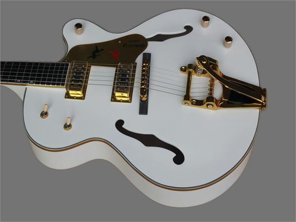 hollow 6-string jazz electric guitar, pure white body, gold plated hardware, gold jazz rocker bridge, sh
hollow 6-string jazz electric guitar, pure white body, gold plated hardware, gold jazz rocker bridge, sh