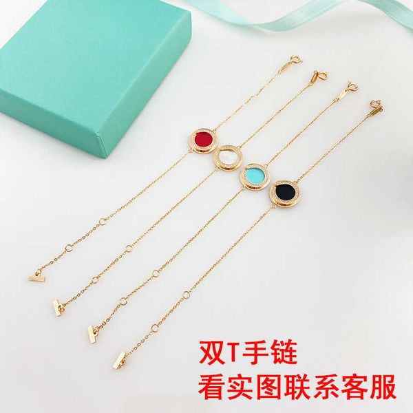 designer new tiffay circle double t bracelet women's diamond set white shell niche fashion bracelet, Black
designer new tiffay circle double t bracelet women's diamond set white shell niche fashion bracelet, Black