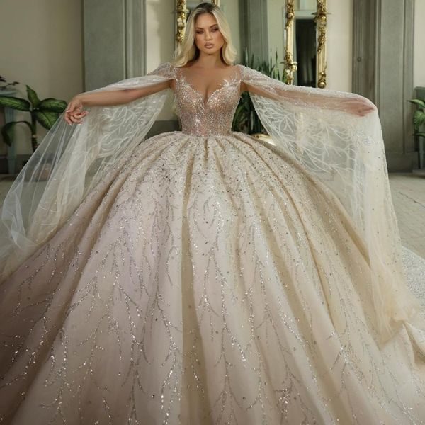 luxury shiny sleeveless ball gown wedding dress 2023 beading appliques with cape princess bridal gown robe de mariage, White
luxury shiny sleeveless ball gown wedding dress 2023 beading appliques with cape princess bridal gown robe de mariage, White