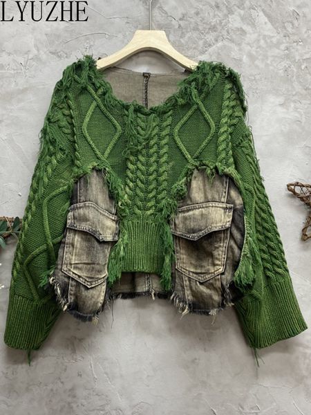 women's sweaters lyuzhe 2023 summer winter denim spliced knitted pullover sweater women loose large size show slim zxf376a 230804, White;black
women's sweaters lyuzhe 2023 summer winter denim spliced knitted pullover sweater women loose large size show slim zxf376a 230804, White;black