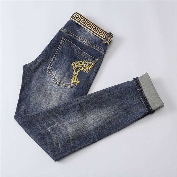 2023plus size men jeans medusa embroidered hole trousers designer pants mens fashion retro casual denim pants-----, Blue
2023plus size men jeans medusa embroidered hole trousers designer pants mens fashion retro casual denim pants-----, Blue