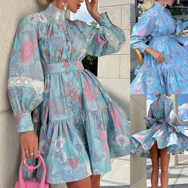 spring and autumn womens fashioned long sleeve high collar large floral dress, Black;gray
spring and autumn womens fashioned long sleeve high collar large floral dress, Black;gray