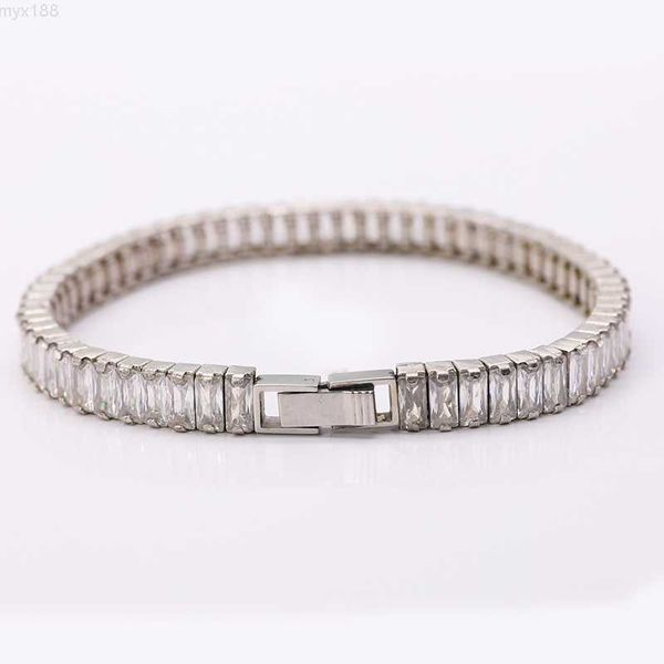 women stainless steel prong setting cubic zircon chain diamond tennis bracelet, Silver
women stainless steel prong setting cubic zircon chain diamond tennis bracelet, Silver