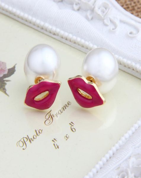 creative ear studs double side pearl earrings women039s fashion red lip pearl studs2940560, Golden;silver 
creative ear studs double side pearl earrings women039s fashion red lip pearl studs2940560, Golden;silver