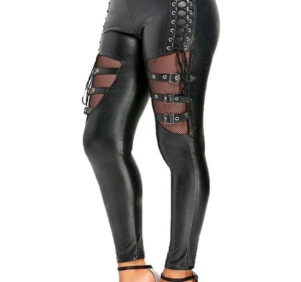 women fishnet trim lace up pu leather pants thin lightweight gothic punk leggings fitness pants y2005293488439, Black
women fishnet trim lace up pu leather pants thin lightweight gothic punk leggings fitness pants y2005293488439, Black