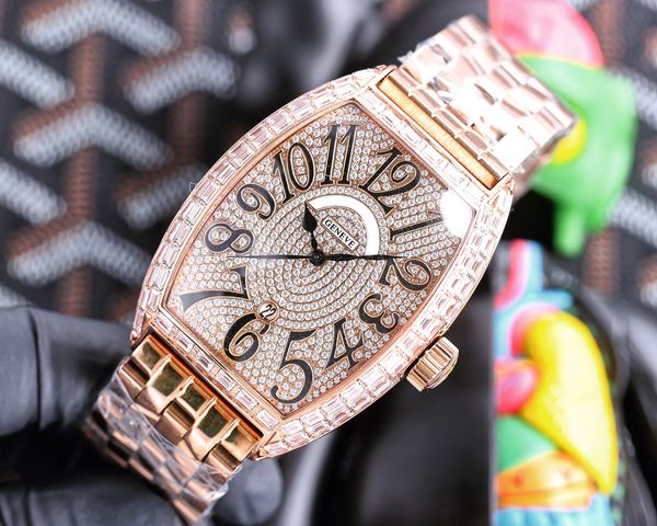 full diamond dial luxury mens watches tonneau wristwatch swiss quartz movement date sapphire crystal 18k rose gold stainless steel fashion w, Slivery;brown
full diamond dial luxury mens watches tonneau wristwatch swiss quartz movement date sapphire crystal 18k rose gold stainless steel fashion w, Slivery;brown