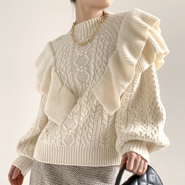 women's sweaters design sense lazy wind wool knit sweater loose lantern sleeves ruffle french small fragrant 230804, White;black
women's sweaters design sense lazy wind wool knit sweater loose lantern sleeves ruffle french small fragrant 230804, White;black