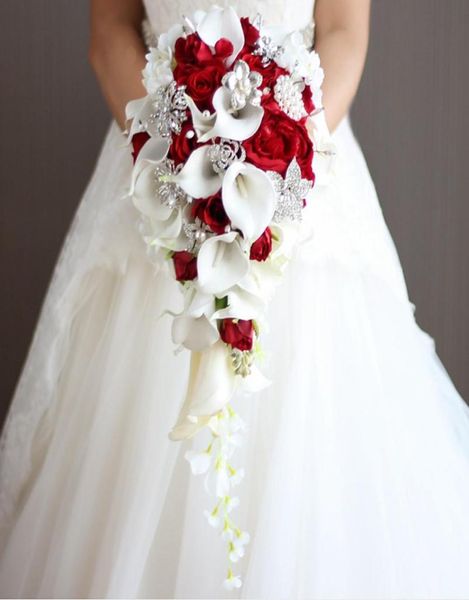 cascading bridal bouquets wedding flowers with artificial pearls and rhinestone white calla lilies red rose de mariage decoration 8825123
cascading bridal bouquets wedding flowers with artificial pearls and rhinestone white calla lilies red rose de mariage decoration 8825123