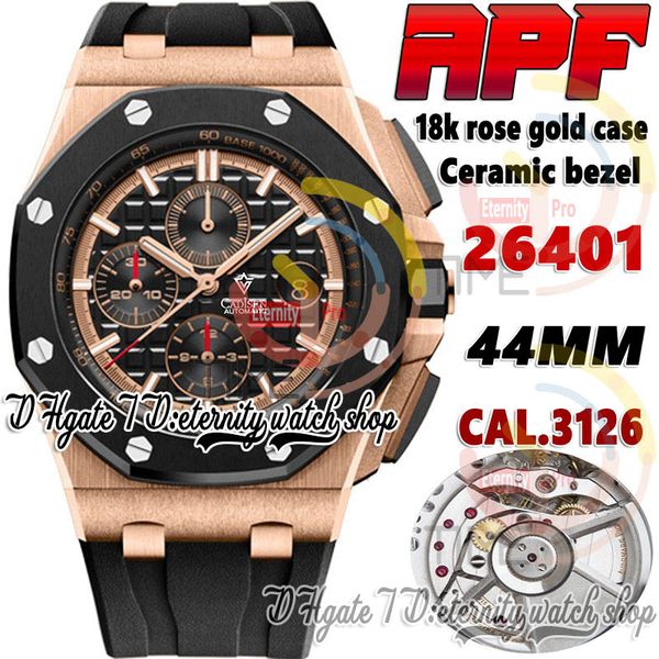 apf apf26401 cal.3126 a3126 chronograph automatic mens watch rose gold case ceramic bezel black texture dial rubber strap super version eter, Slivery;brown
apf apf26401 cal.3126 a3126 chronograph automatic mens watch rose gold case ceramic bezel black texture dial rubber strap super version eter, Slivery;brown