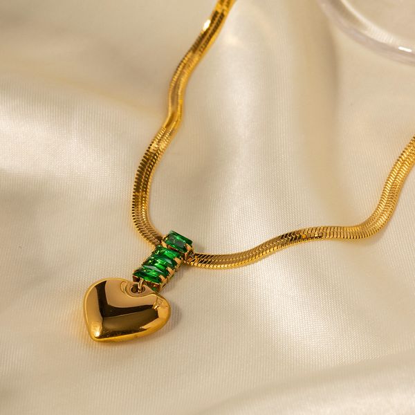 vintage 18k gold plated heart pendant set with green zircon stainless steel necklace jewelry, Silver
vintage 18k gold plated heart pendant set with green zircon stainless steel necklace jewelry, Silver