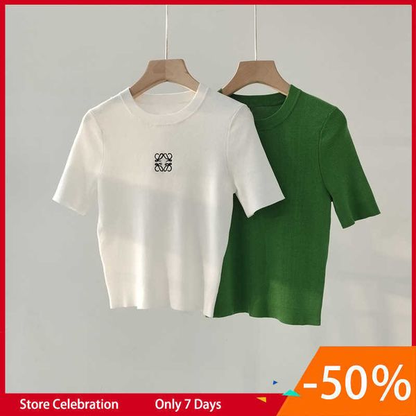 23 years spring/summer simple upscale knitwear pattern embroidery fresh and versatile round neck short sleeve top, White
23 years spring/summer simple upscale knitwear pattern embroidery fresh and versatile round neck short sleeve top, White