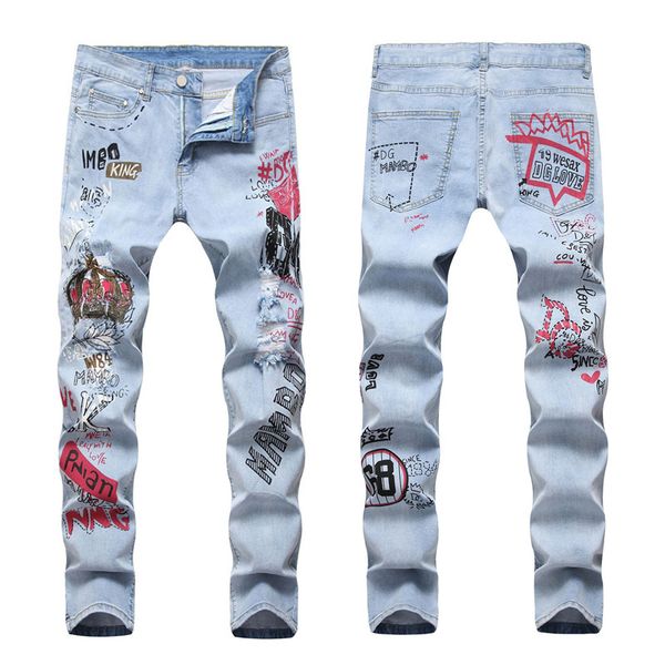 high street hip hop hipster men light color ripped embroidery high-end 3d three-dimensional print king stretch jeans designer jeans mens den, Blue
high street hip hop hipster men light color ripped embroidery high-end 3d three-dimensional print king stretch jeans designer jeans mens den, Blue