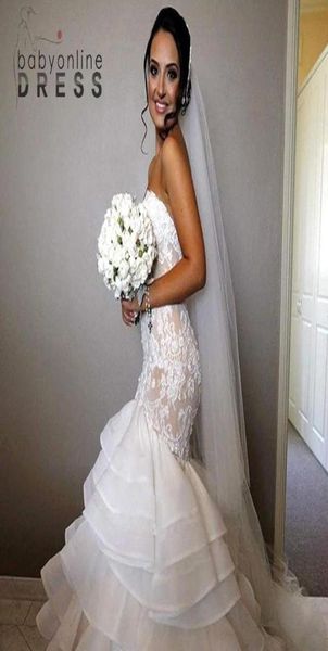 elegant lace mermaid wedding dress tiered skirt long train open back strapless wedding gowns ba15402698268, White
elegant lace mermaid wedding dress tiered skirt long train open back strapless wedding gowns ba15402698268, White