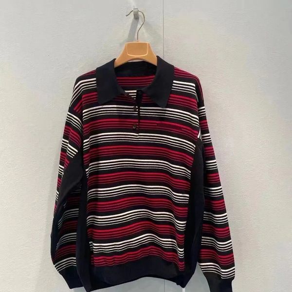 women's sweaters 2023 womne early autumn stripe polo collar casual knitwear 230804, White;black
women's sweaters 2023 womne early autumn stripe polo collar casual knitwear 230804, White;black