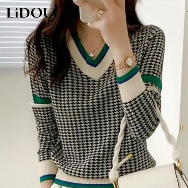 women's sweaters autumn winter vneck houndstooth casual fashion sweater ladies simple allmatch knitting jumper women loose pullover out, White;black
women's sweaters autumn winter vneck houndstooth casual fashion sweater ladies simple allmatch knitting jumper women loose pullover out, White;black