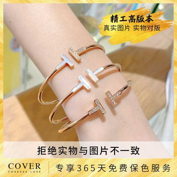 high version star new double t white fritillaria open bracelet with diamond sterling silver 18k rose color gold couple gift, Black
high version star new double t white fritillaria open bracelet with diamond sterling silver 18k rose color gold couple gift, Black