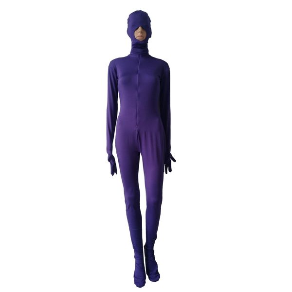 women's catsuit halloween cosplay costumes purple color spandex jumpsuits front zipper can removable hood, Black
women's catsuit halloween cosplay costumes purple color spandex jumpsuits front zipper can removable hood, Black