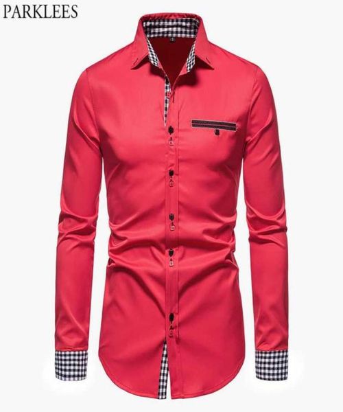 men039s dress shirts parklees red plaid patchwork shirt men 2021 brand formal business mens long sleeve casual button down chem3803277, White;black
men039s dress shirts parklees red plaid patchwork shirt men 2021 brand formal business mens long sleeve casual button down chem3803277, White;black
