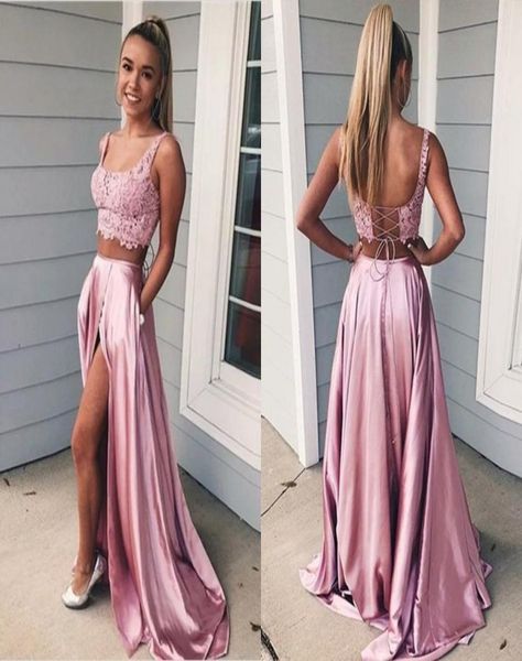 rose gold 2 piece prom dresses long side split lace satin spaghetti laceup evening gowns formal dress vestido de novia special oc3138581, Black
rose gold 2 piece prom dresses long side split lace satin spaghetti laceup evening gowns formal dress vestido de novia special oc3138581, Black