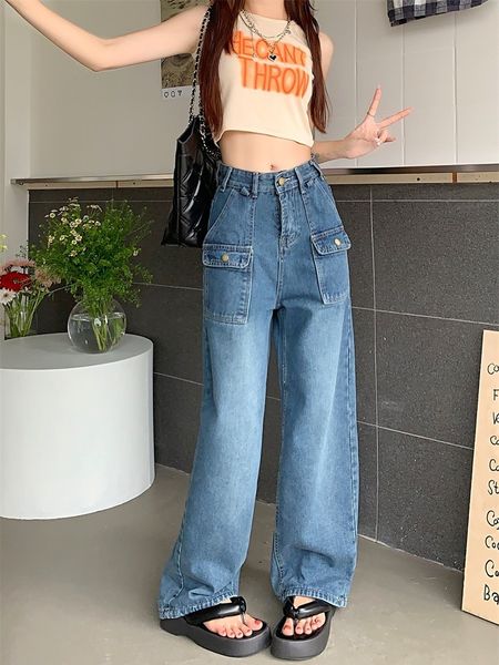 men s jeans pocket high waist cargo women american retro straight wide leg pants fashion hip hop girl y2k trousers streetwear 230804, Blue
men s jeans pocket high waist cargo women american retro straight wide leg pants fashion hip hop girl y2k trousers streetwear 230804, Blue