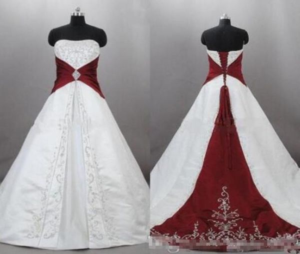 2020 new strapless satin embroidery red and white wedding dresses zuhair murad lace up with sweep train bridal wedding gowns custo8639780
2020 new strapless satin embroidery red and white wedding dresses zuhair murad lace up with sweep train bridal wedding gowns custo8639780