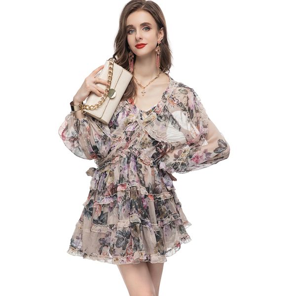 women's runway dresses v neck long sleeves ruffles printed tiered fashion holiday vestidos, Black
women's runway dresses v neck long sleeves ruffles printed tiered fashion holiday vestidos, Black