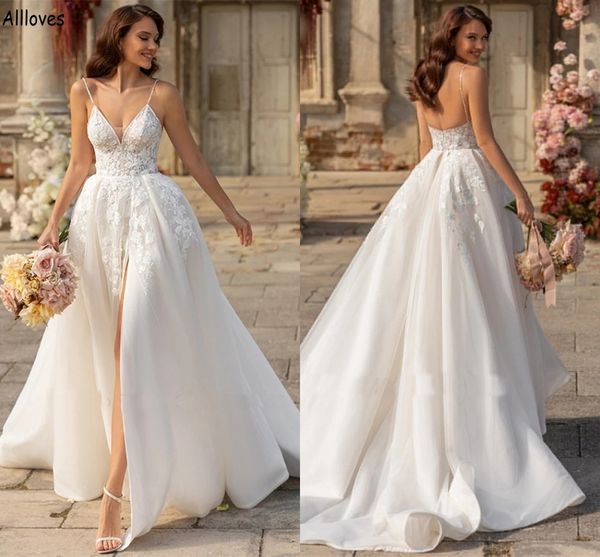 spaghetti straps a line wedding dresses plus size elegant lace appliqued sleeveless boho bridal gowns sweep train front split backless recep, White
spaghetti straps a line wedding dresses plus size elegant lace appliqued sleeveless boho bridal gowns sweep train front split backless recep, White