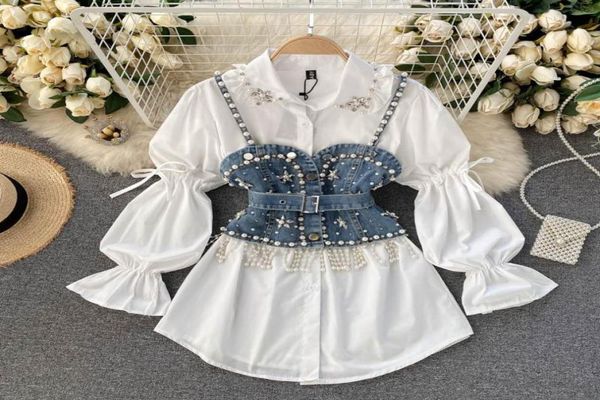 work dresses chic women suits fashion diamondstudded beaded long sleeve white elegant shirt blouse tassel pearl denim vest two 7490753, White;black
work dresses chic women suits fashion diamondstudded beaded long sleeve white elegant shirt blouse tassel pearl denim vest two 7490753, White;black