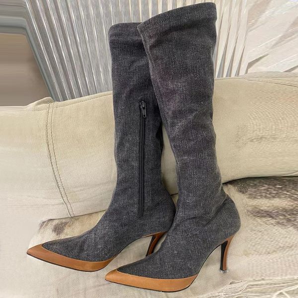 denim knee boots woman boots autumn and winter pointed toes side zipper denim stiletto heel fashion boots 9cm luxury designer factory footwe, Black
denim knee boots woman boots autumn and winter pointed toes side zipper denim stiletto heel fashion boots 9cm luxury designer factory footwe, Black