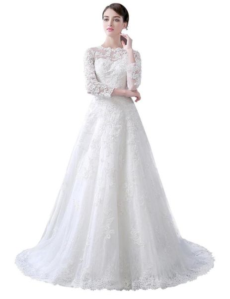 2019 jewel neck aline chapel train wedding dresses 34 long sleeves lace appliques wedding gowns button sheer back vestido de nov5519188, White
2019 jewel neck aline chapel train wedding dresses 34 long sleeves lace appliques wedding gowns button sheer back vestido de nov5519188, White