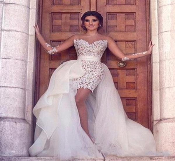 oneck sheer long sleeve lace with tulle detachable skirt wedding dresses 2016 vestido de noiva beach bridal gowns5727285, White
oneck sheer long sleeve lace with tulle detachable skirt wedding dresses 2016 vestido de noiva beach bridal gowns5727285, White