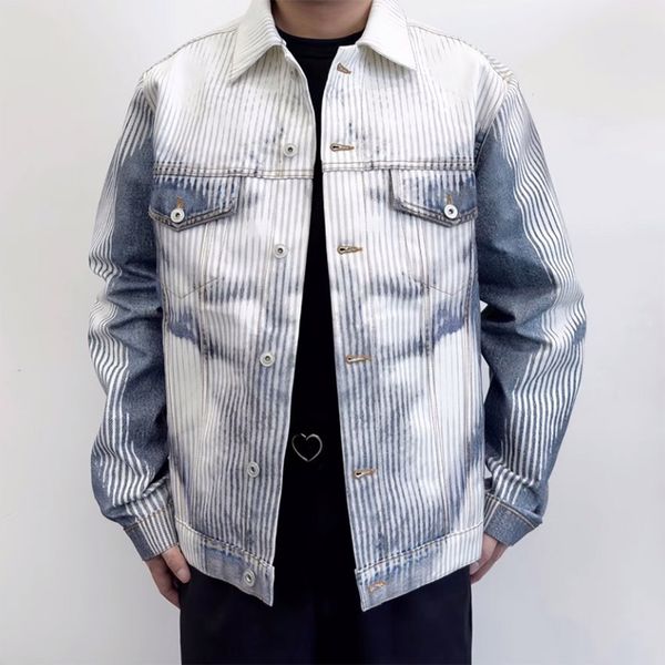 high street original yproject ot blue white printed denim jacket shirt body stripe gradient men's short coat, Black;brown
high street original yproject ot blue white printed denim jacket shirt body stripe gradient men's short coat, Black;brown