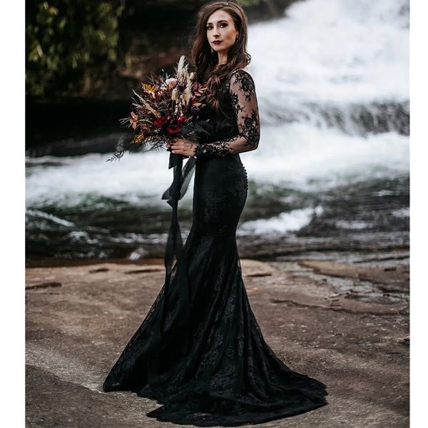 black gothic wedding dresses long sleeves v-neck lace mermaid bridal gowns vintage backless country bride wear 2023 vestido, White
black gothic wedding dresses long sleeves v-neck lace mermaid bridal gowns vintage backless country bride wear 2023 vestido, White
