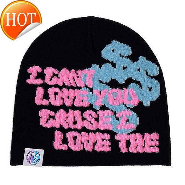 qianzun winter warm customizable jacquard knit cuffless beanie hat, White;pink