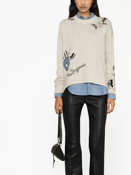 women's sweaters 2023 autumn women oneck knit sweater embroidery skull butterfly floral letter jumper 100 cashmere flady pullover 23080, White;black
women's sweaters 2023 autumn women oneck knit sweater embroidery skull butterfly floral letter jumper 100 cashmere flady pullover 23080, White;black