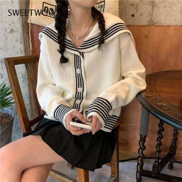 women's knits tees knitted cardigan women college style sailor collar vintage casual sweater outwear long sleeve allmatch loose chic in, White
women's knits tees knitted cardigan women college style sailor collar vintage casual sweater outwear long sleeve allmatch loose chic in, White
