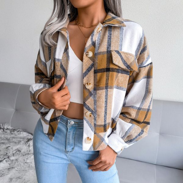 women's jackets autumn winter women plaid woolen jacket turndown collar short lantern sleeve ladies casual fashion single breasted coat, Black;brown
women's jackets autumn winter women plaid woolen jacket turndown collar short lantern sleeve ladies casual fashion single breasted coat, Black;brown