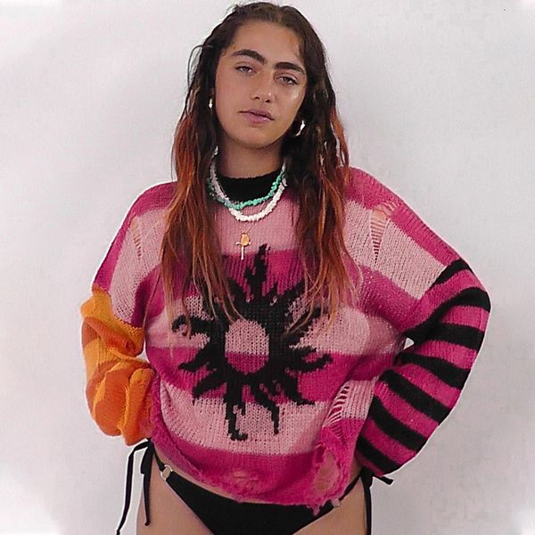 women's sweaters harajuku women striped knitted sweater cashmere knit loose vintage y2k lady printed ripped hole pullovers autumn 2308, White;black
women's sweaters harajuku women striped knitted sweater cashmere knit loose vintage y2k lady printed ripped hole pullovers autumn 2308, White;black