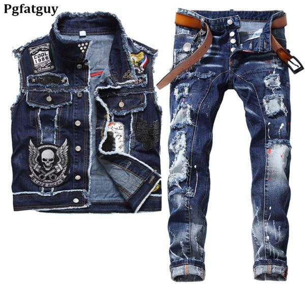 blue tracksuits men 2 pieces sets 2021 new slim casual embroidery skull denim vest and ragged paint patch stretch jeans conjuntos 1223431, Gray
blue tracksuits men 2 pieces sets 2021 new slim casual embroidery skull denim vest and ragged paint patch stretch jeans conjuntos 1223431, Gray