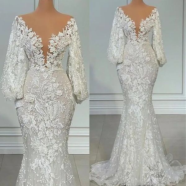 long sleeve mermaid wedding dresses 2023 sheer neck full lace floral beaded african trumpet fishtail beach aso ebi bridal gowns, White
long sleeve mermaid wedding dresses 2023 sheer neck full lace floral beaded african trumpet fishtail beach aso ebi bridal gowns, White