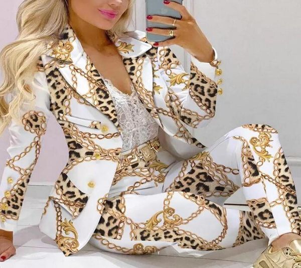 women039s two piece pants 2021 femme formal jacket trousers office lady outfits autumn women pieces set chain print blazer co2716427, White
women039s two piece pants 2021 femme formal jacket trousers office lady outfits autumn women pieces set chain print blazer co2716427, White