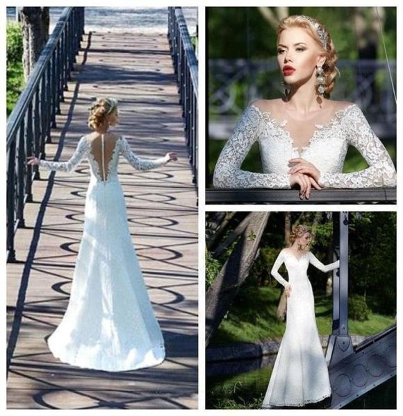 sheer v neck mermaid wedding dresses 2016 rode de mariage backless long sleeve full lace bridal gowns custom made8801803, White
sheer v neck mermaid wedding dresses 2016 rode de mariage backless long sleeve full lace bridal gowns custom made8801803, White